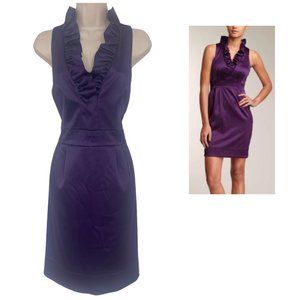 Size 14 DARK PURPLE RUFFLE NECK SATIN SHEATH DRESS Wedding Special Occasion